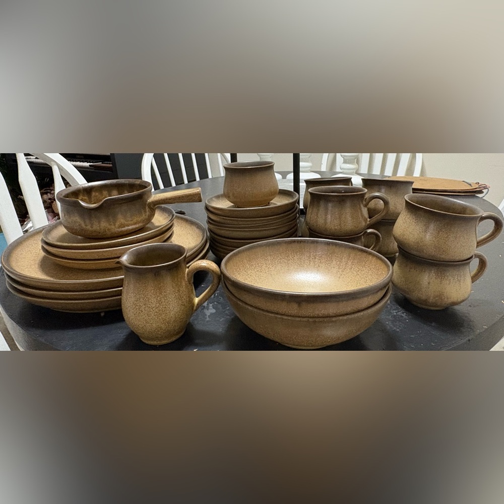 27 Pieces Denby VINTAGE "Romany Brown" England, Coffee & Tableware Set.